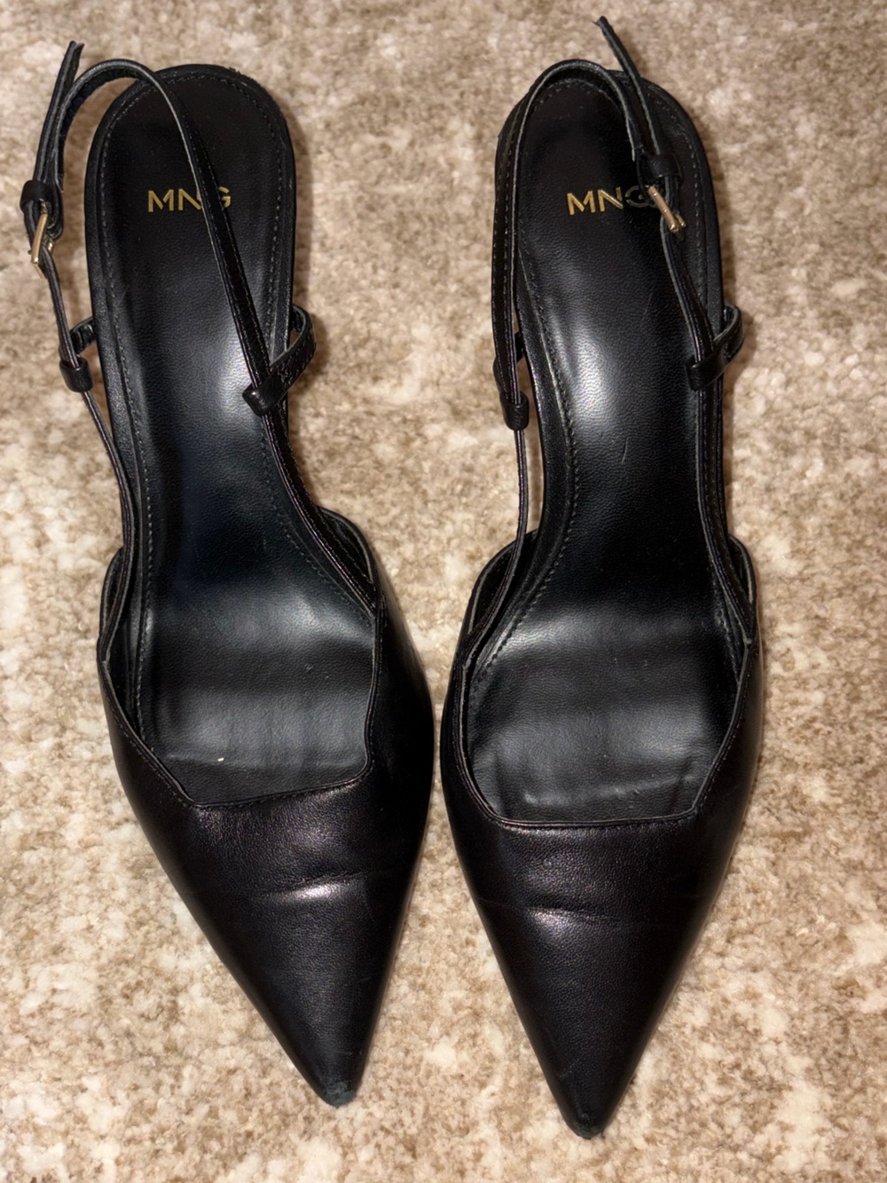 Mango Black Pointed Slingback Heels